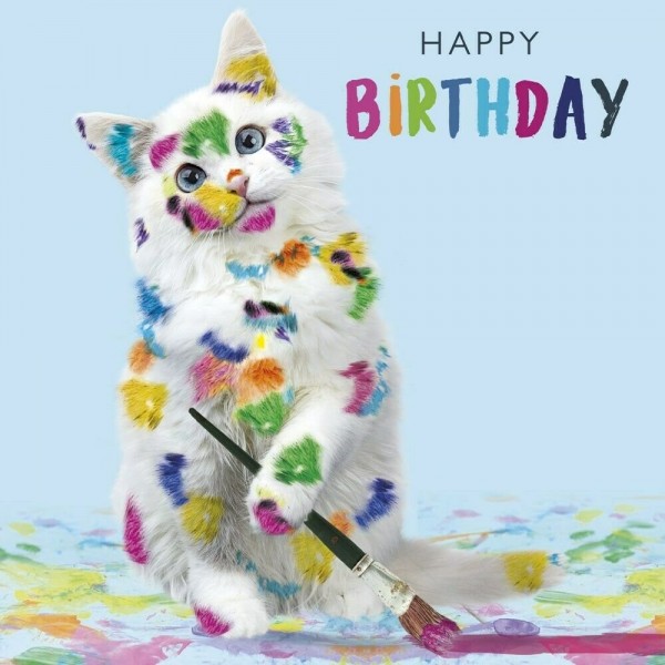 Happy birthday card - cat and brushes